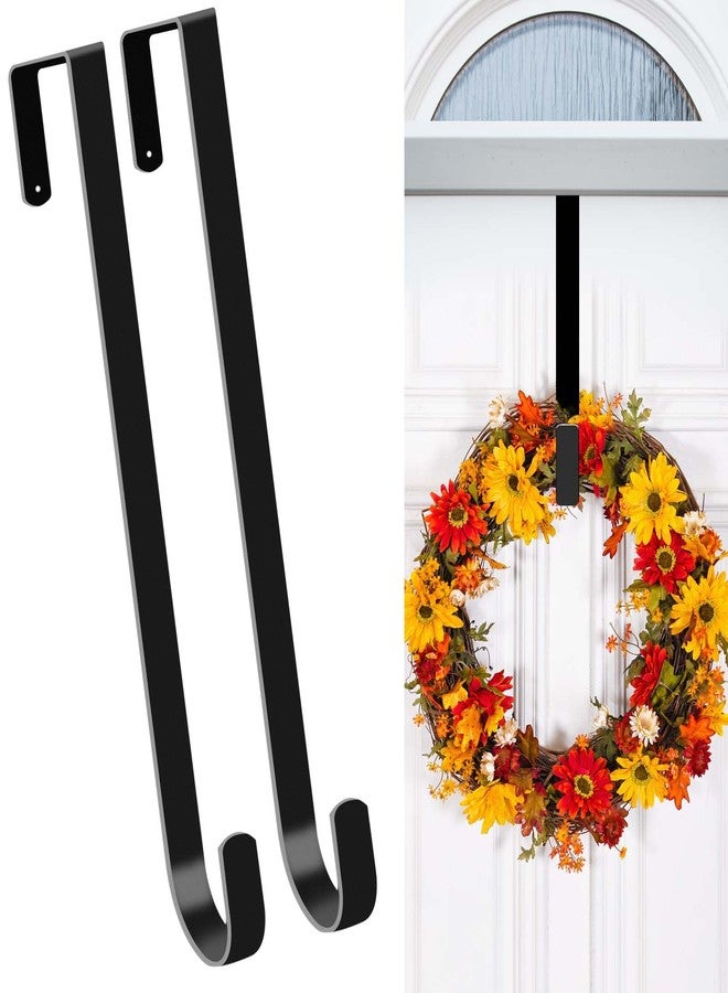 Dapute 15" Christmas Wreath Hangers for Front Door, 2 Pack Over The Door Wreath Hanger Hooks for Hanging Christmas Thanksgiving Easter Fall Spring Decoration, Door Hangers Suitable for Various Doors (Black) - Image 1